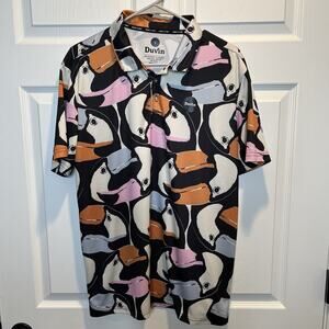 Duvin Polo Multicolor Toucans Birds All Over Print Golf Shirt Size Large